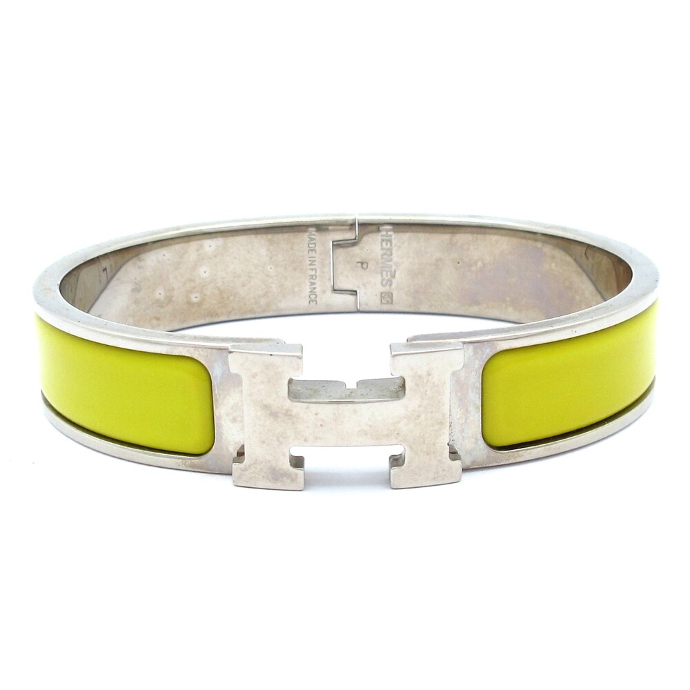 Hermès Clic H Bangle Silver Yellow Hardware Patent Leather
